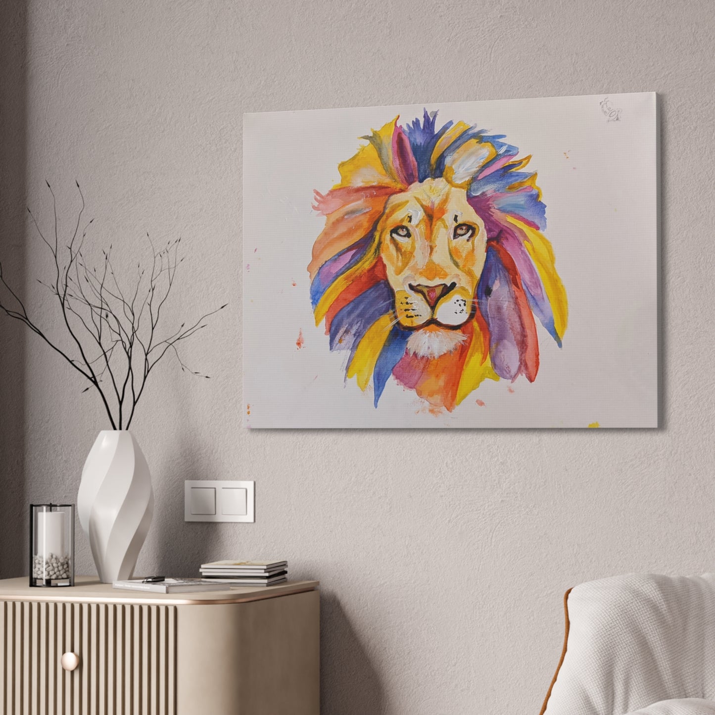 Colorful Watercolor Lion Canvas Print — Stretched Wall Art