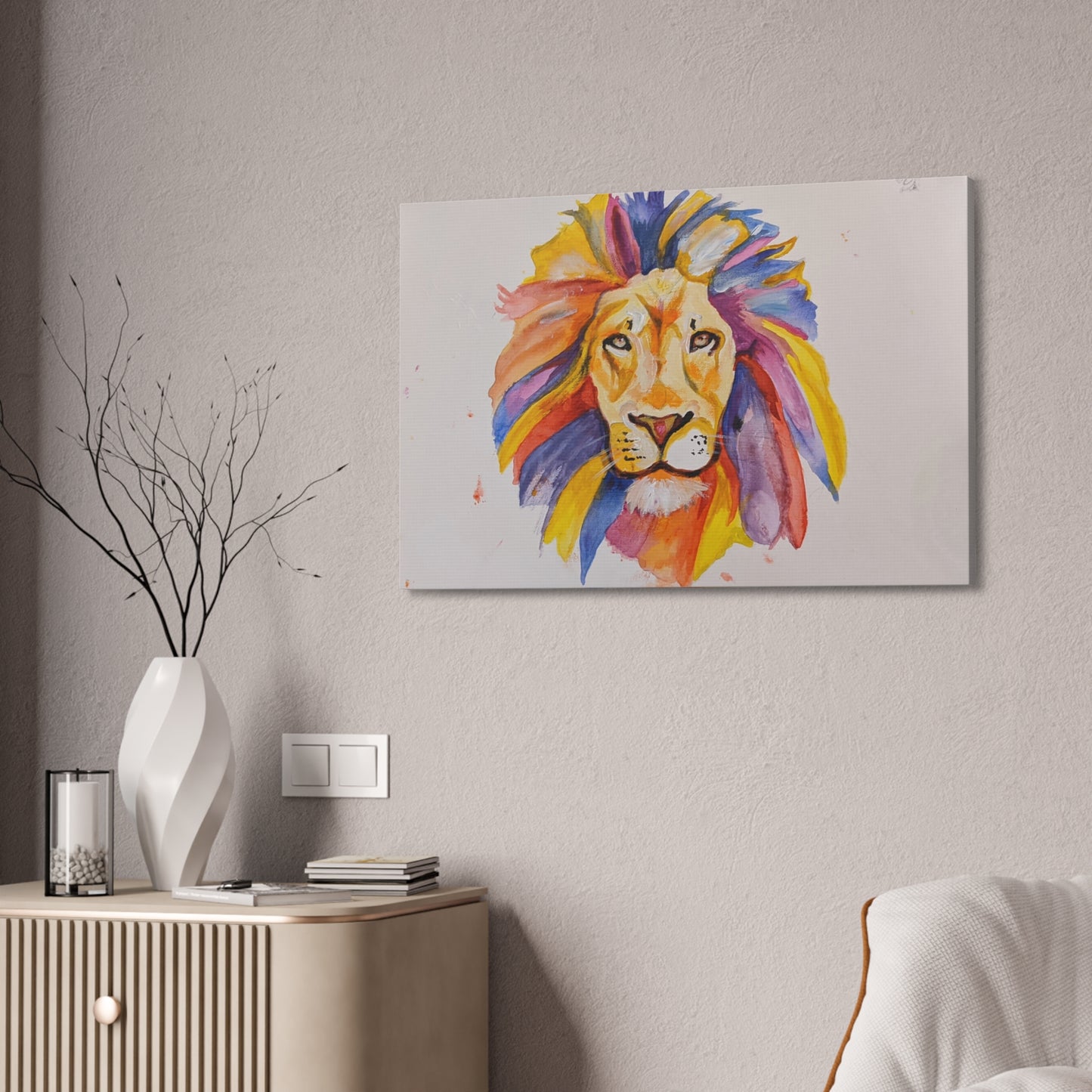 Colorful Watercolor Lion Canvas Print — Stretched Wall Art