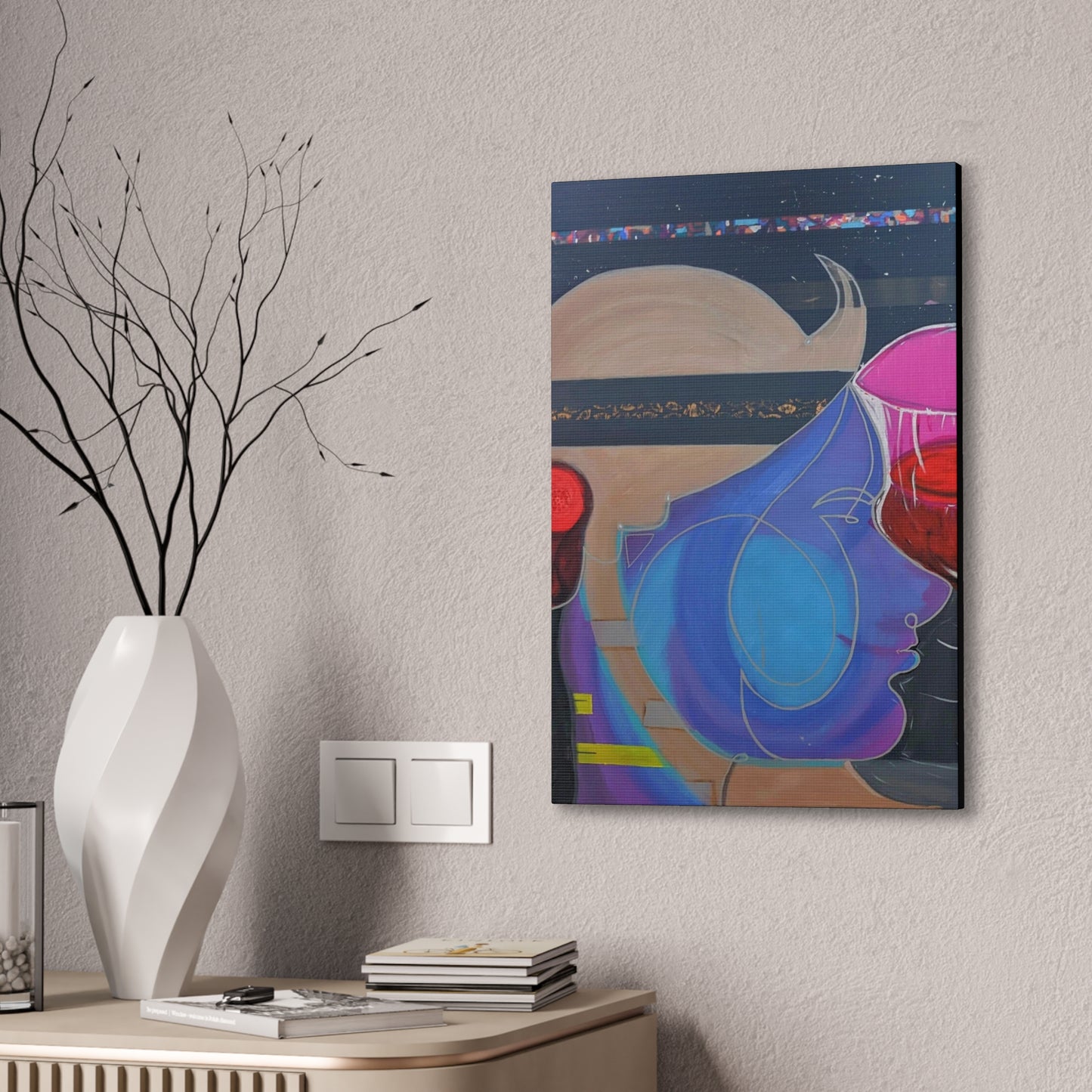 Abstract Colorful Profile Canvas Art – Modern Pop Portrait Stretched Canvas