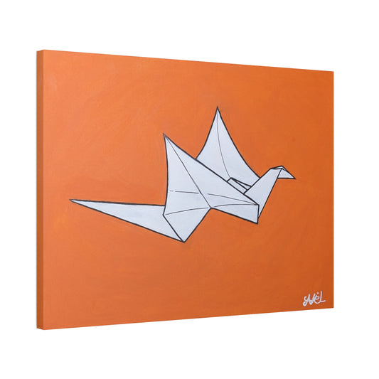 Origami Crane Canvas Wall Art — Modern Orange Stretched Canvas