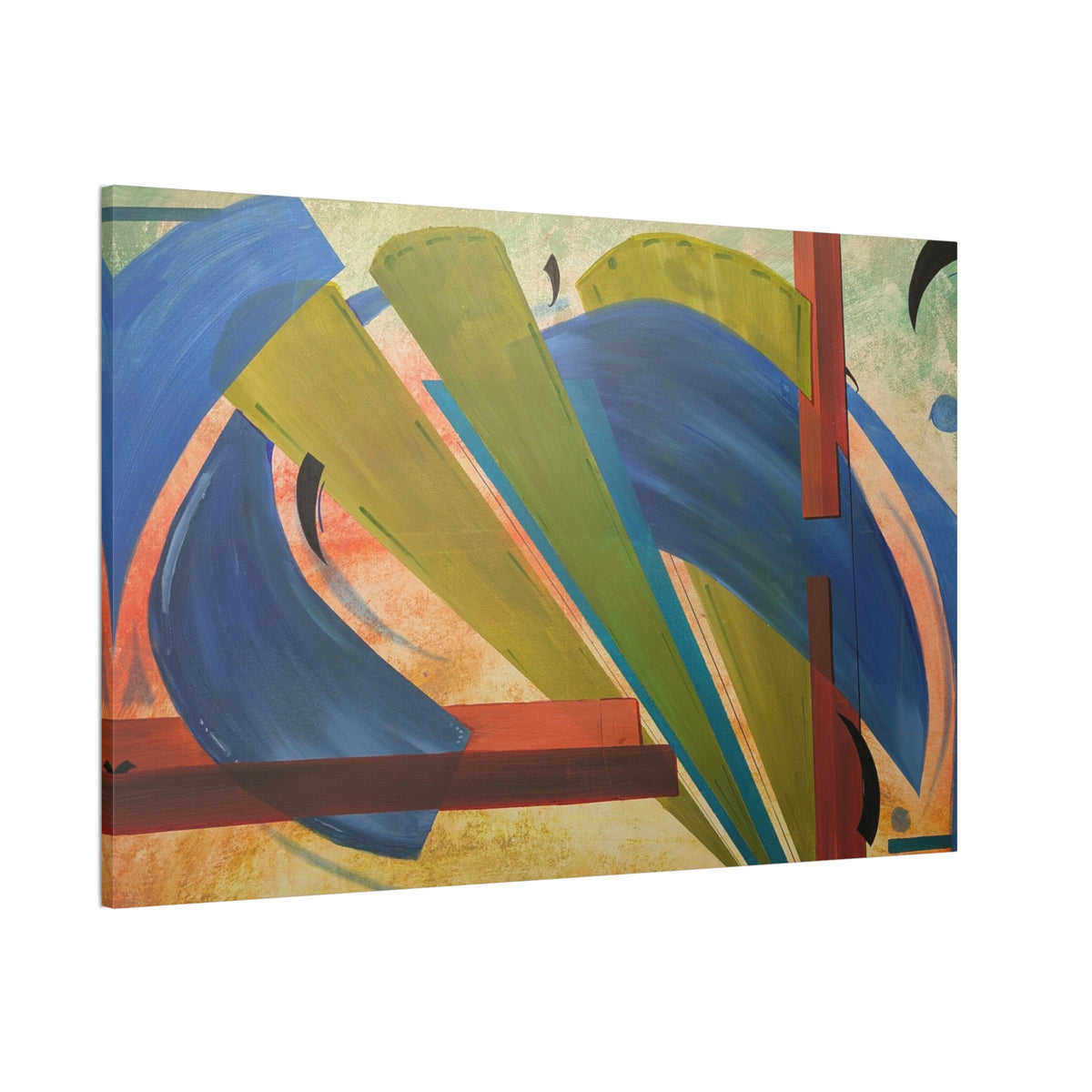 Abstract Blue & Green Geometric Canvas Art — Modern Stretched Wall Decor