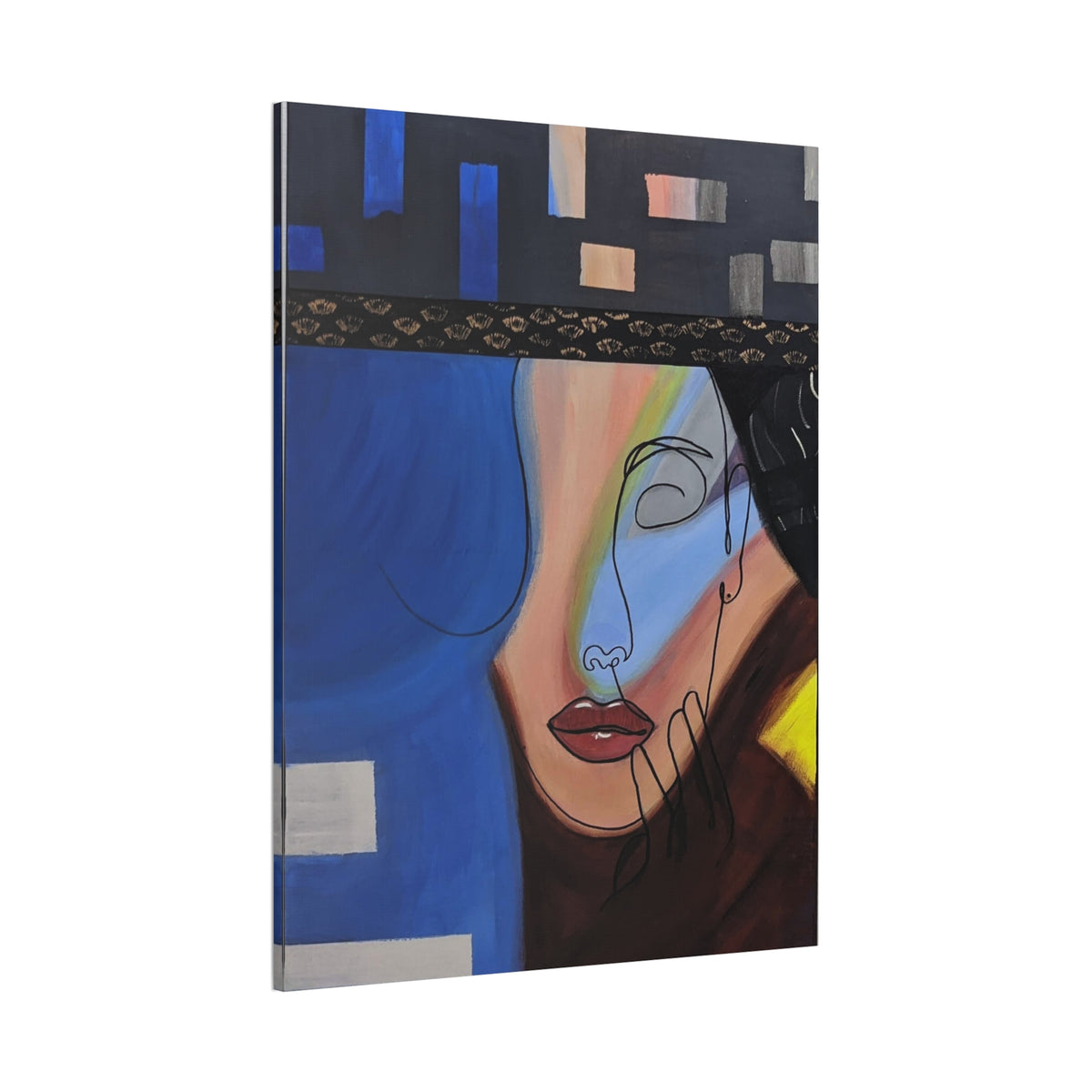 Abstract Portrait Canvas Art – Modern Colorful Face Painting on Stretched Canvas
