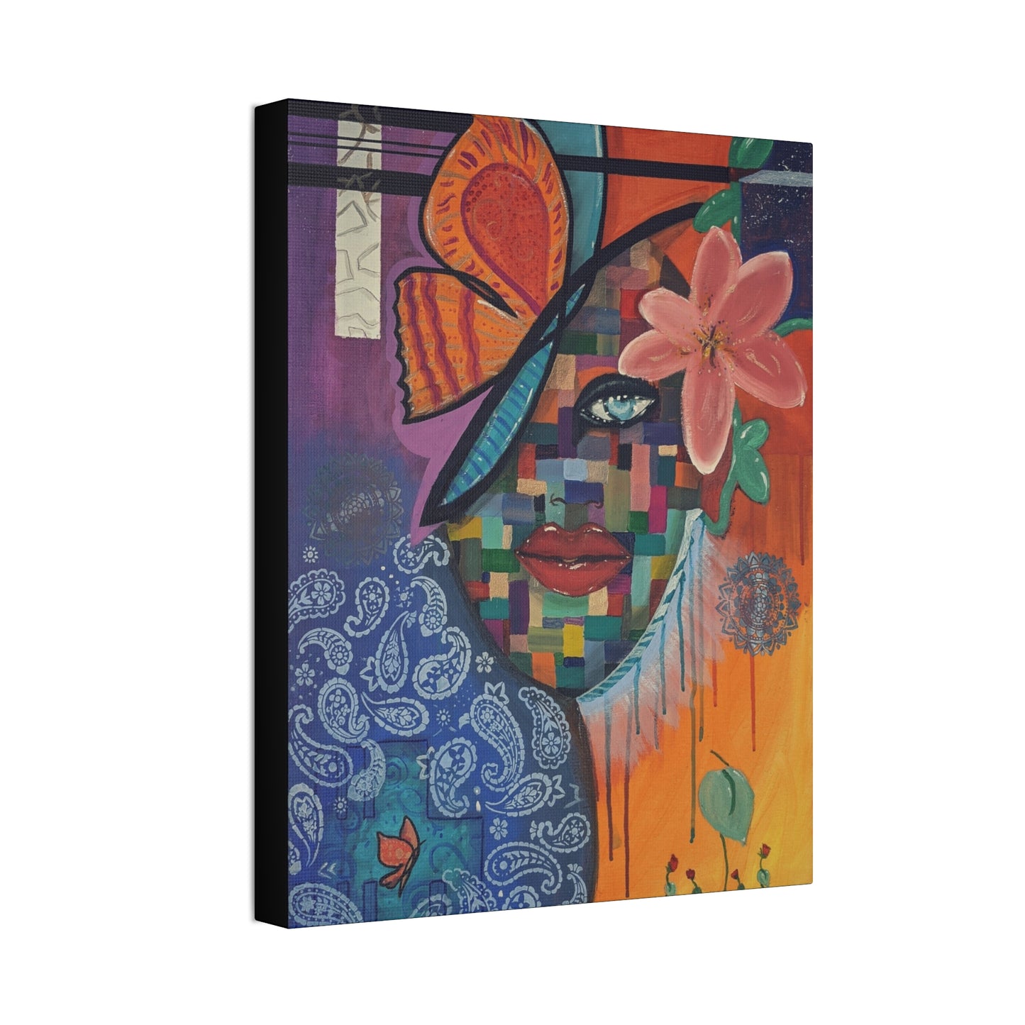 Abstract Floral Face Canvas Print – Colorful Pop Art Stretched Canvas