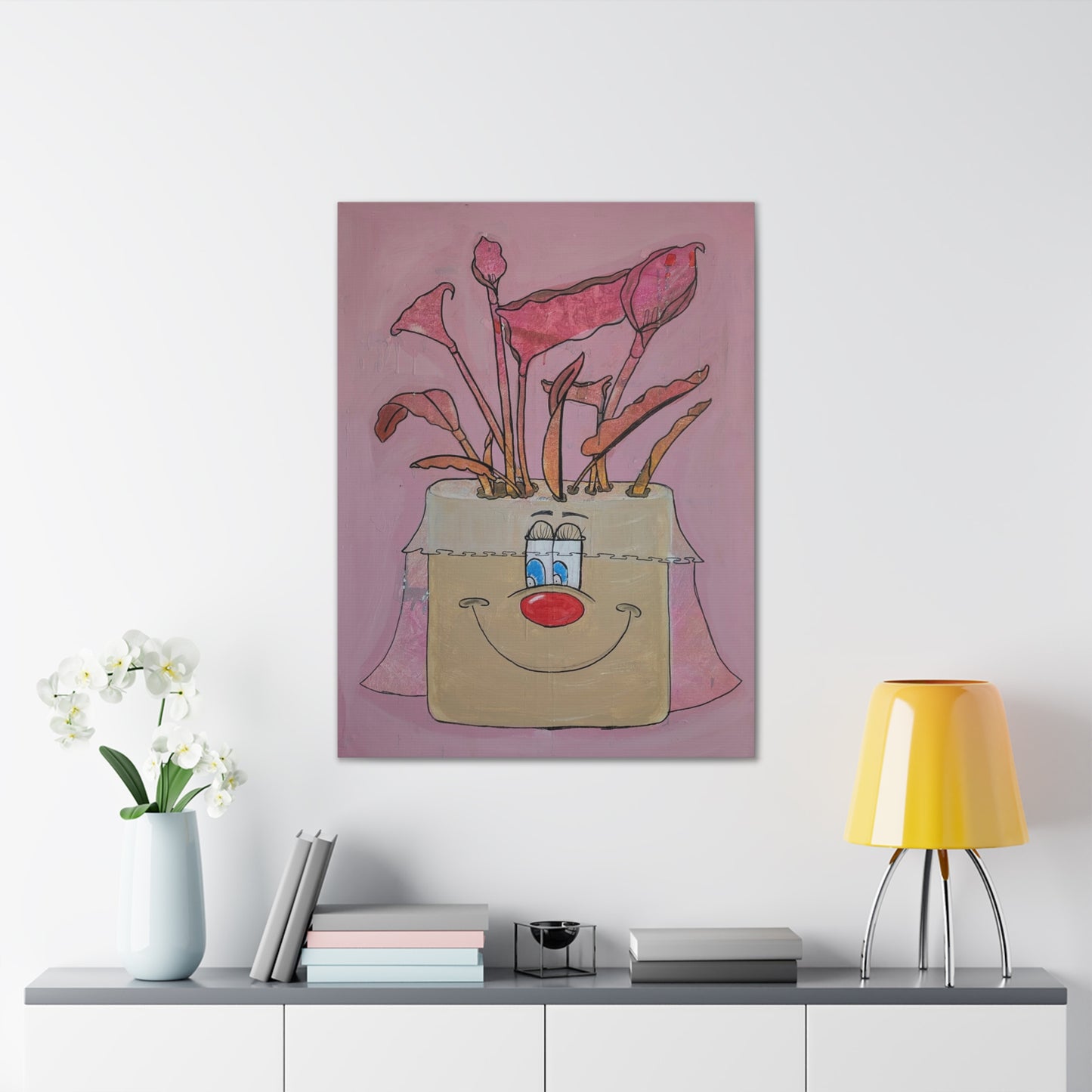 Whimsical Smiling Planter Canvas